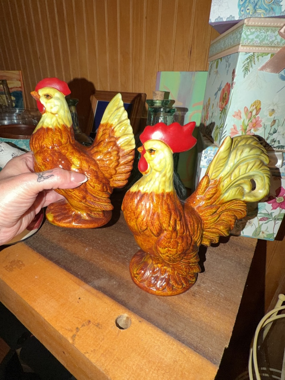 Ceramic Rooster & Chicken Set